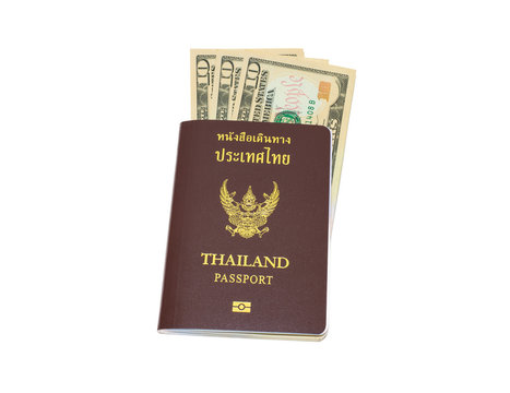 Thailand passport with dollar banknote