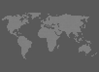Weltkarte aus Pixeln in grau und hellgrau
