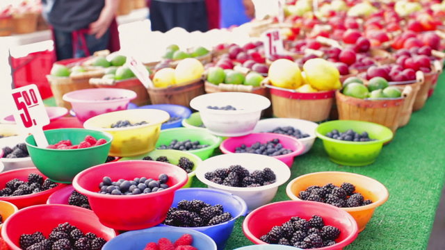 Summer farmers market on Main Street in Parker, Colorado.