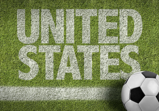 Soccer field with the text: United States