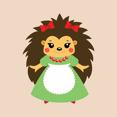 Cute cartoon dressed up hedgehog girl