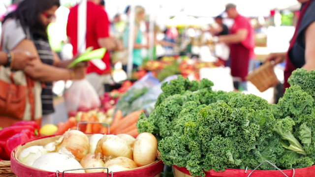 Summer farmers market on Main Street in Parker, Colorado.