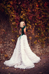Fototapeta premium A woman like a princess in an vintage dress in fairy park