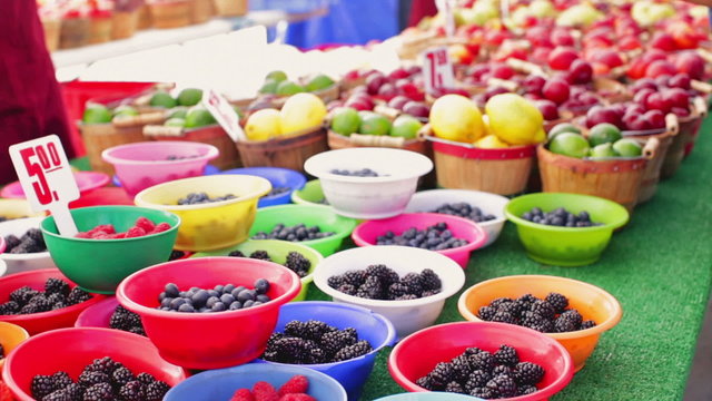 Summer farmers market on Main Street in Parker, Colorado.
