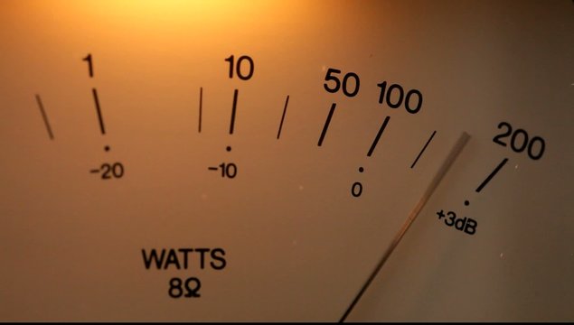 Vintage audio Vu meter moving to the beat of the sound.