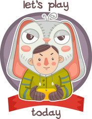 boy dressed as bunny plays the game