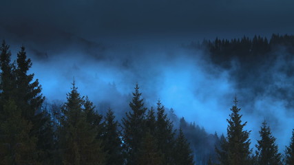 5 in 1 video! The mountain foggy cyclone time lapse at night with moonlight illumination