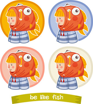 girl in costume fish sticker set