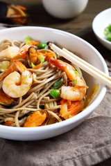 buckwheat noodles with shrimp and mussels