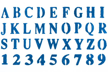 Blue hand painted alphabet