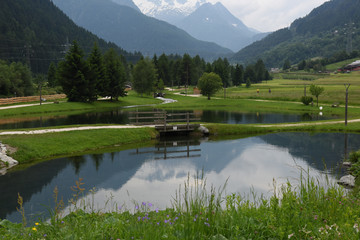 lago ponte cigno acqua montagna