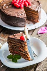 Homemade cake with fresh raspberries