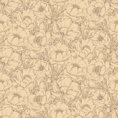 Vector seamless pattern with graphic spring flowers