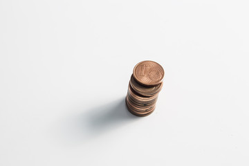 One euro cent column on a white background