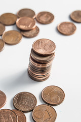 One cent euro coin currency column isolated on a white background