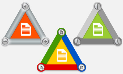 Set of three colored triangles and document icon