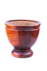 wooden mortar isolated on white background