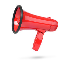 Red megaphone isolated on white background