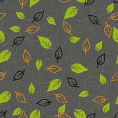 Floral seamless pattern with green leaves and spiral.
