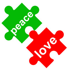 Icono texto peace love en puzzle