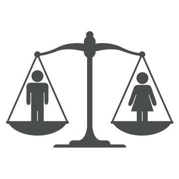 Icono balanza con simbolo hombre mujer gris