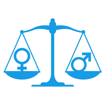 Icono balanza con simbolo masculino femenino azul
