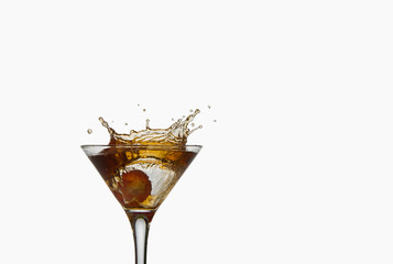 Strawberries,cocktail with splash isolated on white background 