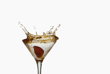 Strawberries,cocktail with splash isolated on white background 
