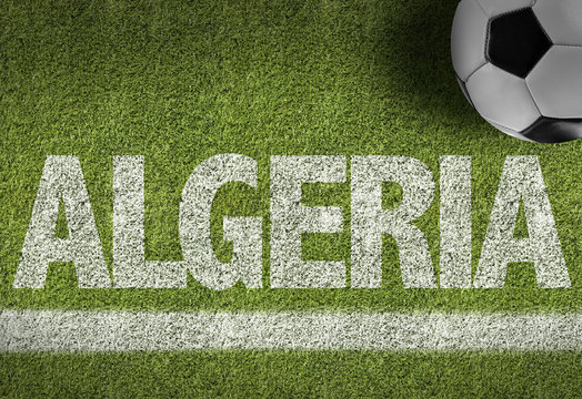 Soccer field with the text: Algeria