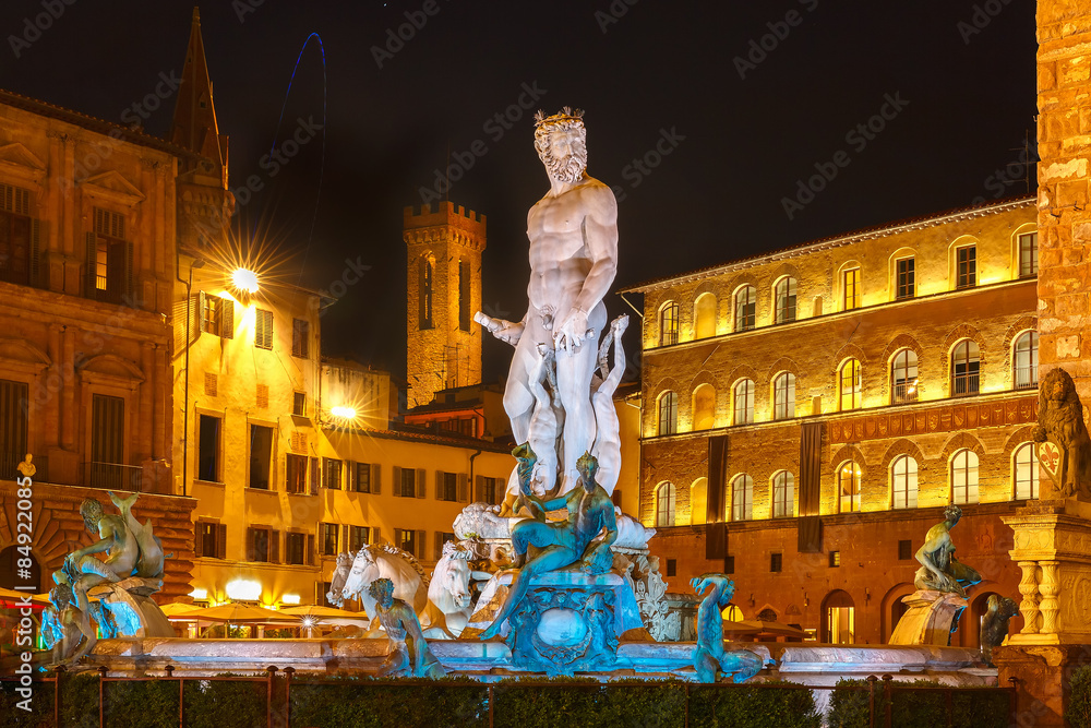 Wall mural Fountain of Neptune  in Florence, Italy