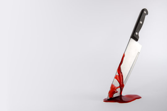 Blood Stained Kitchen Knife With Copy Space