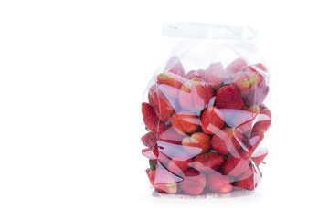 strawberry juicy fruit in plastic bag packaging isolated