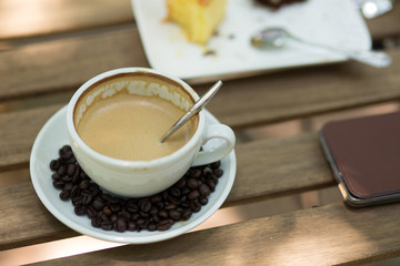 Latte Art coffee with coffee bean