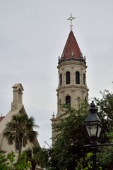 Fototapeta na wymiar Historic Church Tower In USA's Oldest City.