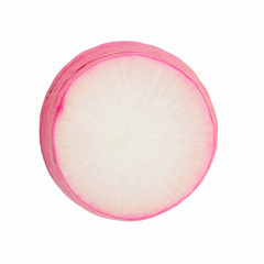  Large and fresh purple daikon radish slice isolated on white background