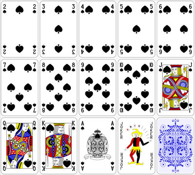 Poker cards spade set four color classic design 600 dpi