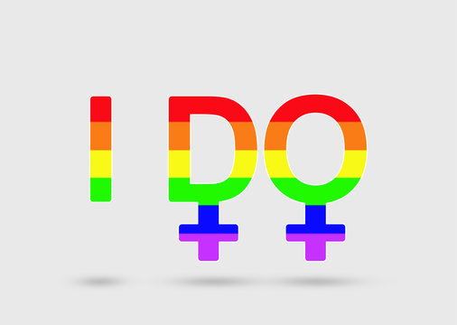 Same sex marriage proposal concept with two female gender signs