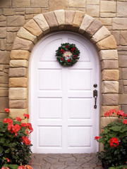 Fototapeta na wymiar door with decorated Christmas