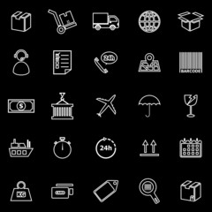 Logistics line icons on black background