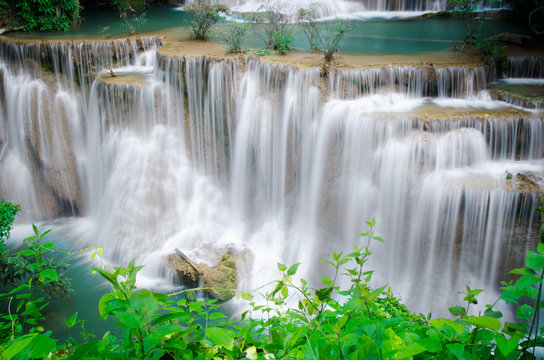 Fototapeta Deep forest Waterfall ,Huay Mae Khamin, Kanchanaburi ,Thailand