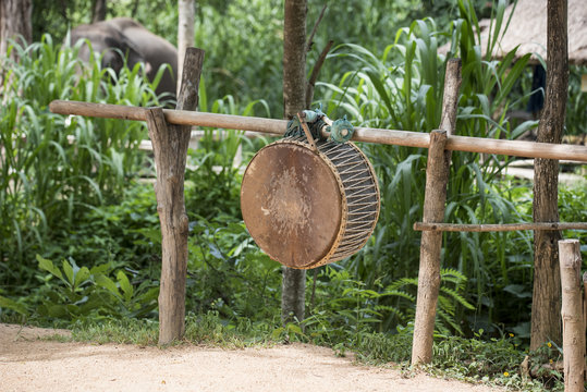 Native Thai Drum For Elephant Show. Lampang ,Thailand.