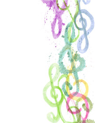 Obraz premium background border with watercolor treble clefs g on white