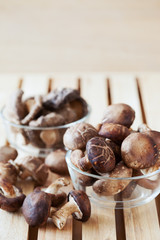 fresh shitake in small glass bowl