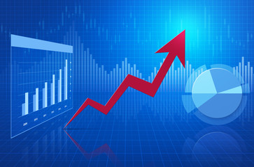 Red arrow on financial chart; success concept