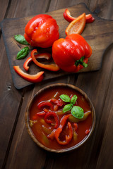 Hungarian lecso: vegetable ragout or stew; view from above