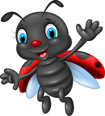 Fototapeta premium Cartoon happy ladybug waving