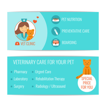 Design for flyer, banner, card of veterinary clinic. Animal care. 