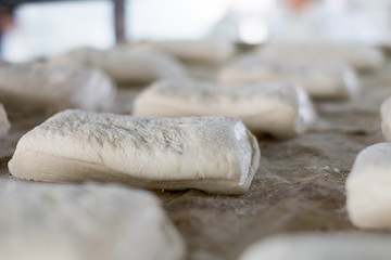 Close-up of Ciabatta Bread Rolls Raw