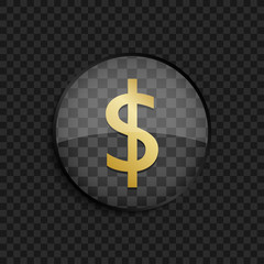 Black badge with gold dollar silhouette on square background