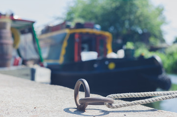 Rope and houseboats by canal